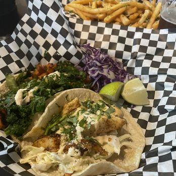 Ghostfish Brewing - Gluten free blackened cod taco and a gluten free sweet potato & kale taco - Breweries Near Me - Seattle, Washington