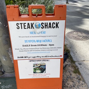 Steak Shack - Covid 19 hours! - Steakhouses Near Me - Honolulu, Hawaii Steak Shack - Covid 19 hours! - Steakhouses Near Me - Honolulu, Hawaii