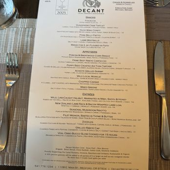 Decant - Menu 6/27/2026 - New American Near Me - Medford, Oregon Decant - Menu 6/27/2026 - New American Near Me - Medford, Oregon