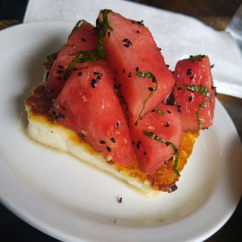 Good Fork - halloumi's a goats milk solid cheese which is quite salty so the watermelons there to cut the pain for you,refreshing minty palette cleanser - Breakfast & Brunch Near Me - Toronto, Ontario