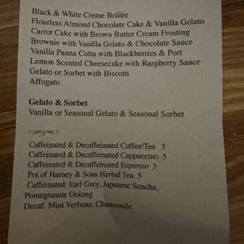 The Trattoria - Dessert options (get the creme brûlée!). - Italian Near Me - St James, New York