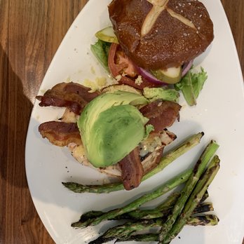 Range Restaurant + Cocktail Bar - Chicken, bacon, avocado sandwich and grilled asparagus - New American Near Me - Urbandale, Iowa Range Restaurant + Cocktail Bar - Chicken, bacon, avocado sandwich and grilled asparagus - New American Near Me - Urbandale, Iowa
