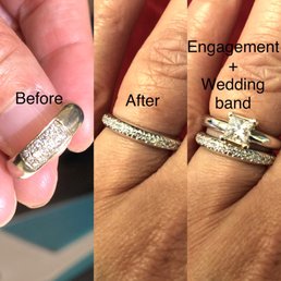 Original wedding band pic on the left with my newly designed band plus engagement ring on the right. So happy! Original wedding band pic on the left with my newly designed band plus engagement ring on the right. So happy!