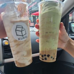 Exterior outside entrance of Kubo Coffee And Creamery - Earl yrey tea float (new) and matcha float with bubbles - Nutley, New Jersey Exterior outside entrance of Kubo Coffee And Creamery - Earl yrey tea float (new) and matcha float with bubbles - Nutley, New Jersey