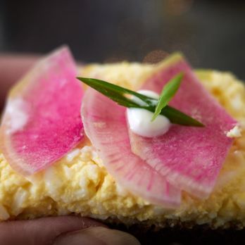 The Veranda - Afternoon tea - Truffled devil egg and radish - Wine Bars Near Me - Honolulu, Hawaii
