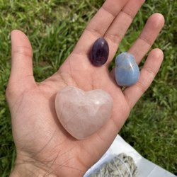 Rose Quartz, Angelite, Amethysts