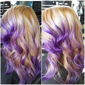Hair By Cassandra We Did This Beauty Blonde With Violet Tips Yelp