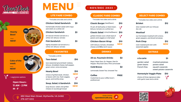 Menu photo 2 Open Door Café Wytheville, VA