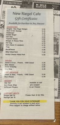 Menu photo 2 New Riegel Cafe New Riegel, OH