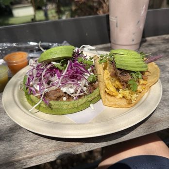 La Santa Barbacha - Another look at the sope & breakfast barbacoa taco (habanero salsa smiling at me from the corner) - Mexican Near Me - Austin, Texas La Santa Barbacha - Another look at the sope & breakfast barbacoa taco (habanero salsa smiling at me from the corner) - Mexican Near Me - Austin, Texas