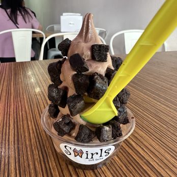 Swirls Soft Serve - Chocolate ice cream with brownie chunks - Ice Cream & Frozen Yogurt Near Me - Upland, California Swirls Soft Serve - Chocolate ice cream with brownie chunks - Ice Cream & Frozen Yogurt Near Me - Upland, California