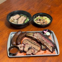Khoi Barbecue - Ig: @whatsviveating  |  brisket pho, pulled pork & garlic rice, sausage, brisket, and beef rib