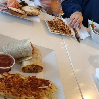Scramble, a breakfast & lunch joint - Costa Burrito, chicken salad and salmon bagel - Breakfast & Brunch Near Me - Tempe, Arizona