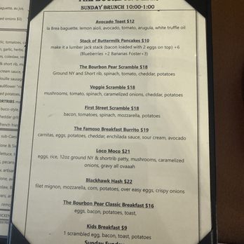 The Bourbon Pear - Sunday brunch menu ;) - Southern Near Me - Livermore, California The Bourbon Pear - Sunday brunch menu ;) - Southern Near Me - Livermore, California