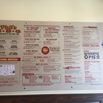 Phil's BBQ - Menu on the wall when you walk in but there's a bigger one by the counter. - Barbeque Near Me - San Diego, California