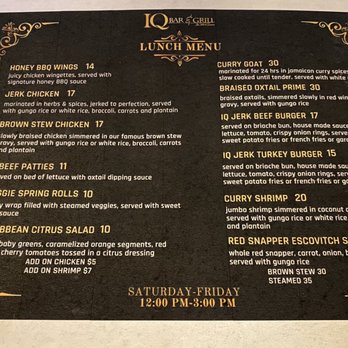 IQ Bar And Grill - Menu - Caribbean Near Me - Milford Mill, Maryland