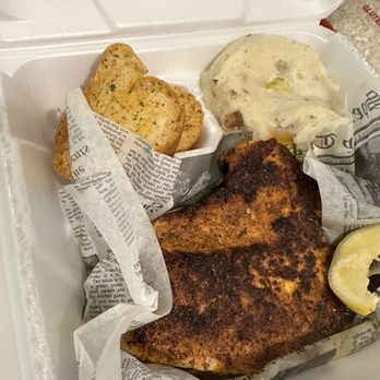 Times Grill - Blackened redfish with garlic mash potatoes (caesar salad not pictured) - American Near Me - Mandeville, Louisiana Times Grill - Blackened redfish with garlic mash potatoes (caesar salad not pictured) - American Near Me - Mandeville, Louisiana