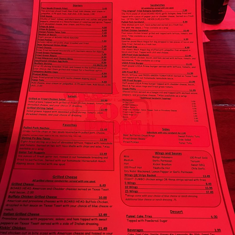 100 Proof Saloon - Food menu - American Near Me - Ocala, Florida 100 Proof Saloon - Food menu - American Near Me - Ocala, Florida
