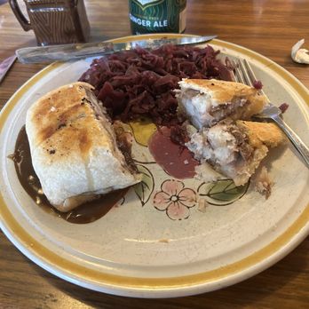 Road Agents Roost - Beef pastey with mushroom gravy and red cabbage - German Near Me - Virginia City, Montana Road Agents Roost - Beef pastey with mushroom gravy and red cabbage - German Near Me - Virginia City, Montana