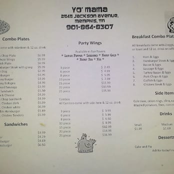 Yo Mama - the menu for the restaurant - Chicken Wings Near Me - Memphis, Tennessee