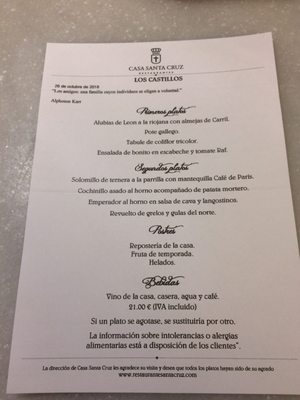 Menu photo 2 Santa Cruz Alcorcón, M Menu photo 2 Santa Cruz Alcorcón, M