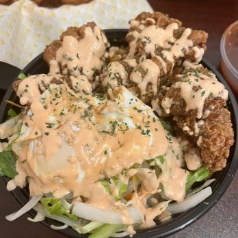 Fevy's Chicken - Kimchi Fried Rice w/fried chicken topped with Soy Garlic sauce and Fevy's Aioli - Korean Near Me - Elmhurst, New York