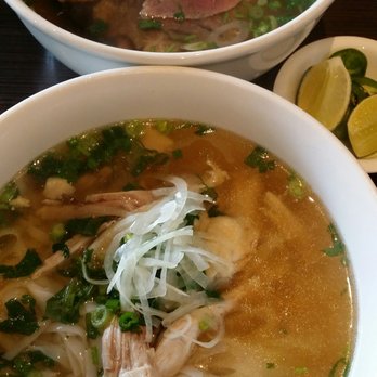 Pho Element - hainanese chicken pho below and filet mignon pho above...both very good and large - Vietnamese Near Me - San Mateo, California
