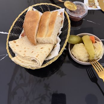 Gold Apricott - Side of fresh Armenian bread, pickled veggies and house made sauce. - Armenian Near Me - Tujunga, California
