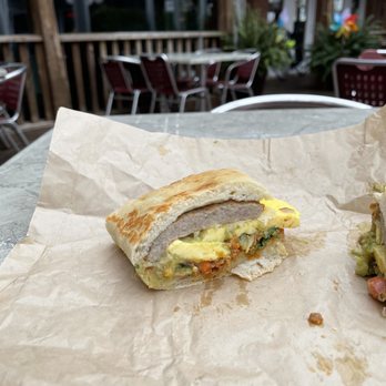 South Street Under - Rancheros breakfast sandwich with added sausage on top of the chorizo. - Bakeries Near Me - Leesburg, Virginia South Street Under - Rancheros breakfast sandwich with added sausage on top of the chorizo. - Bakeries Near Me - Leesburg, Virginia