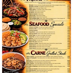 CURRENT MENU * October 2026 * 6/8: Fajitas, seafood & grilled steaks. La Carreta Newport.