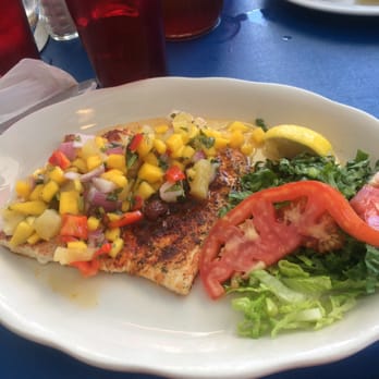 Cracked Conch Cafe - Dolphin fish with a mango salsa. - Seafood Near Me - Marathon, Florida Cracked Conch Cafe - Dolphin fish with a mango salsa. - Seafood Near Me - Marathon, Florida