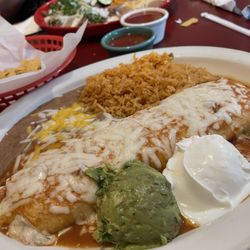 Mixtlan Grill Mexican Restaurant - Seafood burrito wirh Rice and Beans.    So good