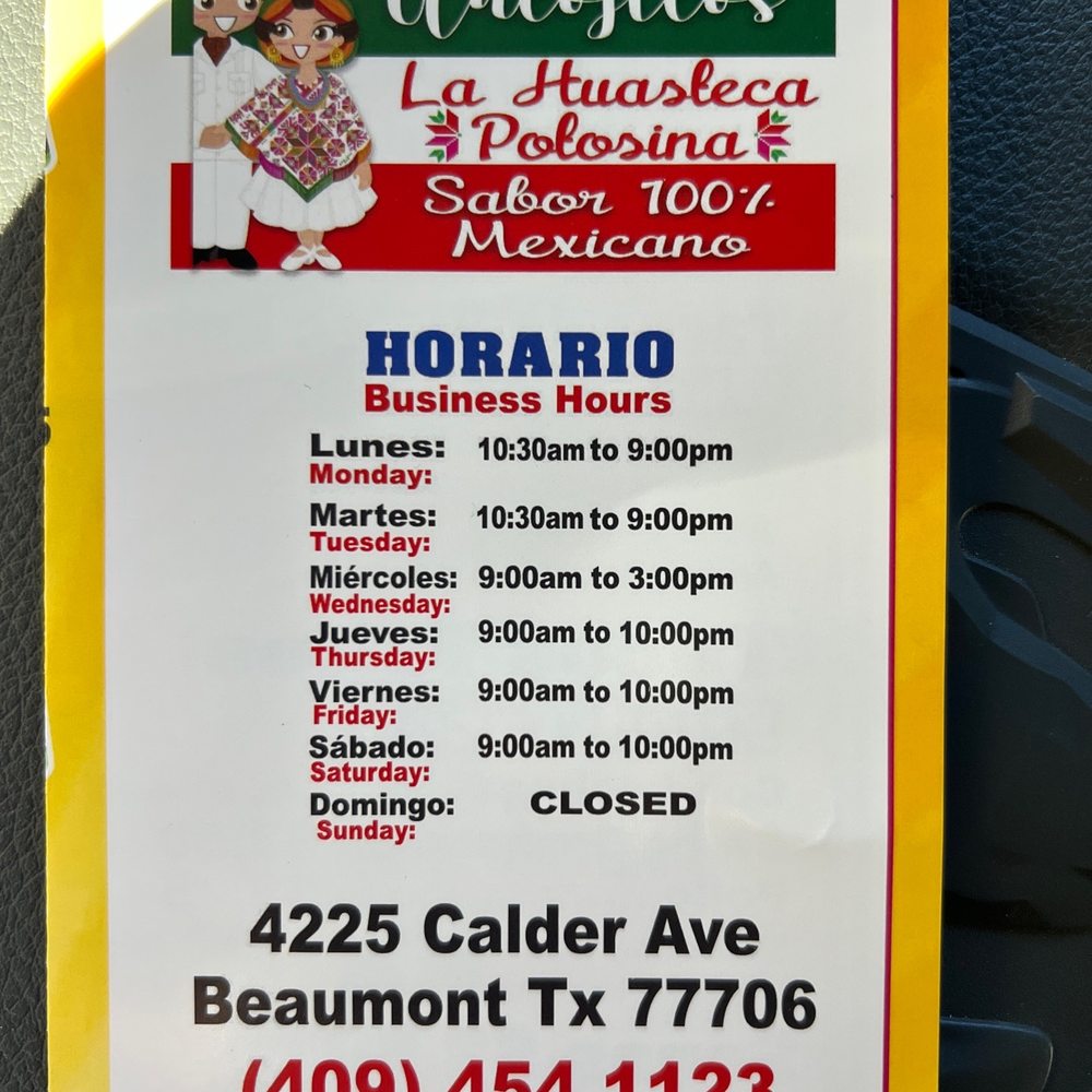 Antojitos la Huasteca Potosina - a menu for a mexican restaurant - Mexican Near Me - Beaumont, Texas