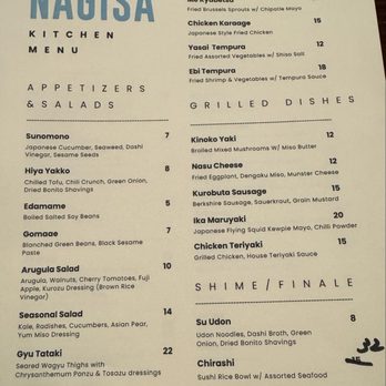 Nagisa Sushi - Menu 1/2 appetizers and finishing dishes. - Sushi Bars Near Me - San Diego, California Nagisa Sushi - Menu 1/2 appetizers and finishing dishes. - Sushi Bars Near Me - San Diego, California