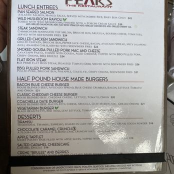 Peaks Restaurant - Menu - New American Near Me - Palm Springs, California