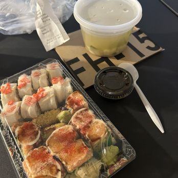 Ms Tea's Bento & Sushi - J48. Lobster Roll and J38. Spicy Girl Roll with J7. Miso Soup - Sushi Bars Near Me - Union Park, Florida