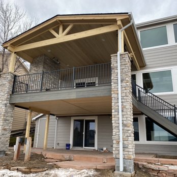 Colorado Decks Plus - Sylvanix Deck, Gable Roof,Fireplace And Stone Columns - Decks & Railing Near Me Colorado Decks Plus - Sylvanix Deck, Gable Roof,Fireplace And Stone Columns - Decks & Railing Near Me