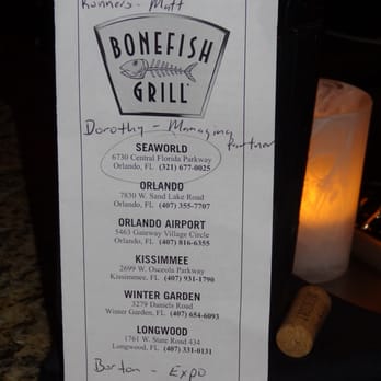 Bonefish Grill - Our menu signed by everyone who participated in our meal - Seafood Near Me - Orlando, Florida