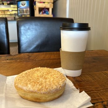 Frosty's Donuts - Coconut Cream donut and drip coffee - Donuts Near Me - Brunswick, Maine Frosty's Donuts - Coconut Cream donut and drip coffee - Donuts Near Me - Brunswick, Maine