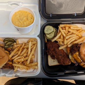 Dave's Hot Chicken - Mac and cheese. Slider combo. Slider combo with strip. Medium heat. - Chicken Shop Near Me - Folsom, California Dave's Hot Chicken - Mac and cheese. Slider combo. Slider combo with strip. Medium heat. - Chicken Shop Near Me - Folsom, California