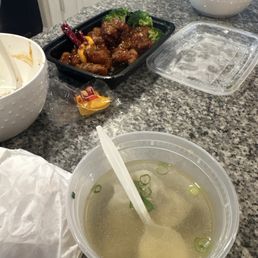 Wonton soup and orange chicken