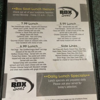 The Box Seat - Lunch Menu - Sports Bars Near Me - Greensboro, North Carolina The Box Seat - Lunch Menu - Sports Bars Near Me - Greensboro, North Carolina