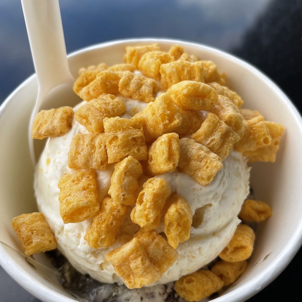 Afters Ice Cream - Top: Milk & Cereal (topped with captain crunch) Bottom: salted Oreo - Ice Cream & Frozen Yogurt Near Me - Fullerton, California