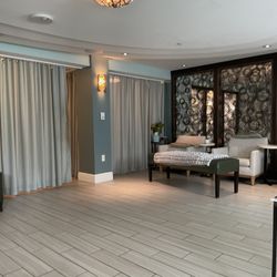 The Edgewater Spa - Waiting area and manicure/pedicure behind the curtains.