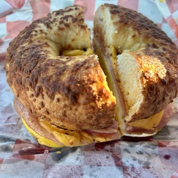 Brew-Za-Bagels - Pork roll with egg and cheese on Asiago bagel - Bagels Near Me - Venice, Florida