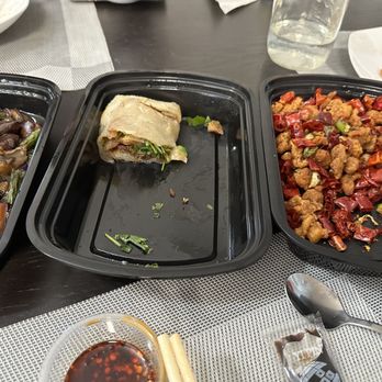Dumpling and Noodle House - Spicy chicken, beef roll, string beans and eggplant stir fry. - Noodles Near Me - Concord, California Dumpling and Noodle House - Spicy chicken, beef roll, string beans and eggplant stir fry. - Noodles Near Me - Concord, California
