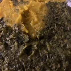 Ital Fusion - Pumpkin, collard greens, curry Chana, rice and peas and eggplant.