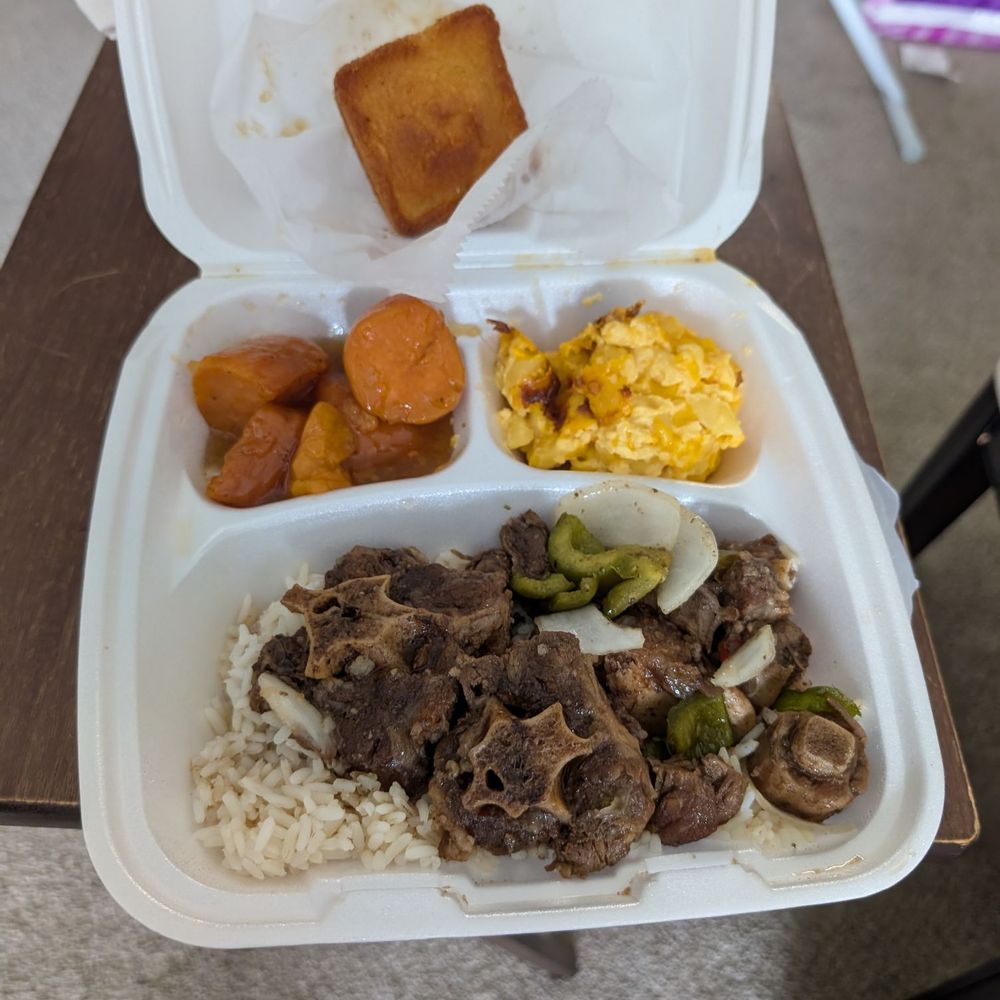 The Beautiful Restaurant - Oxtails on rice with Mac and cheese and yams with cornbread Mom Plate! - Soul Food Near Me - Atlanta, Georgia The Beautiful Restaurant - Oxtails on rice with Mac and cheese and yams with cornbread Mom Plate! - Soul Food Near Me - Atlanta, Georgia
