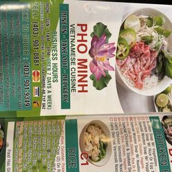 Pho Minh - Menu