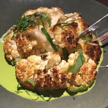 Kyu - Cauliflower roasted to perfection ! Sitting on goat cheese and shishito pepper sauce - Asian Fusion Near Me - Miami, Florida